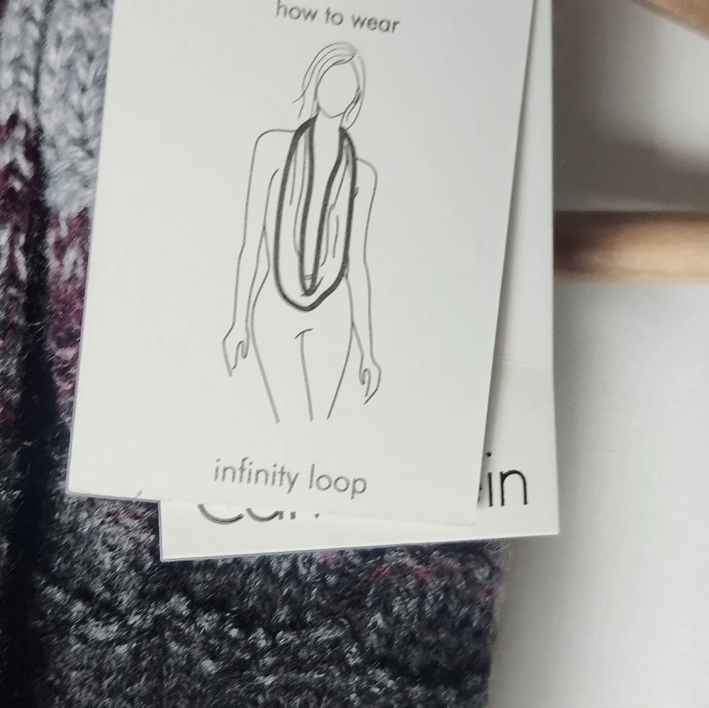 Calvin Klein Striped Knit Chunky Infinity Scarf Purple Gray NWT
